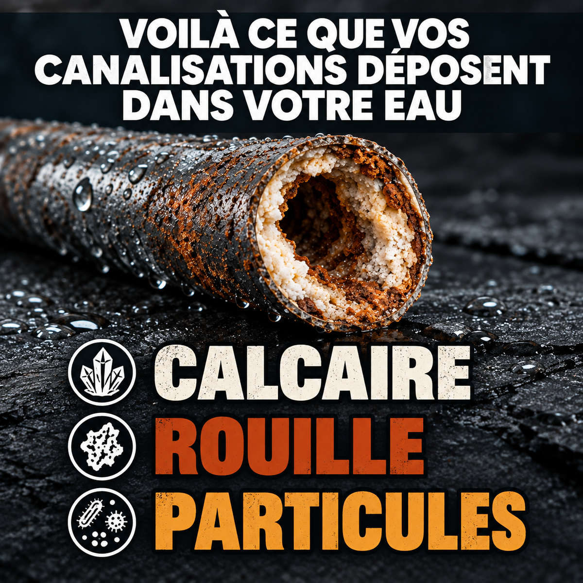 Intérieur d'une canalisation entartrée