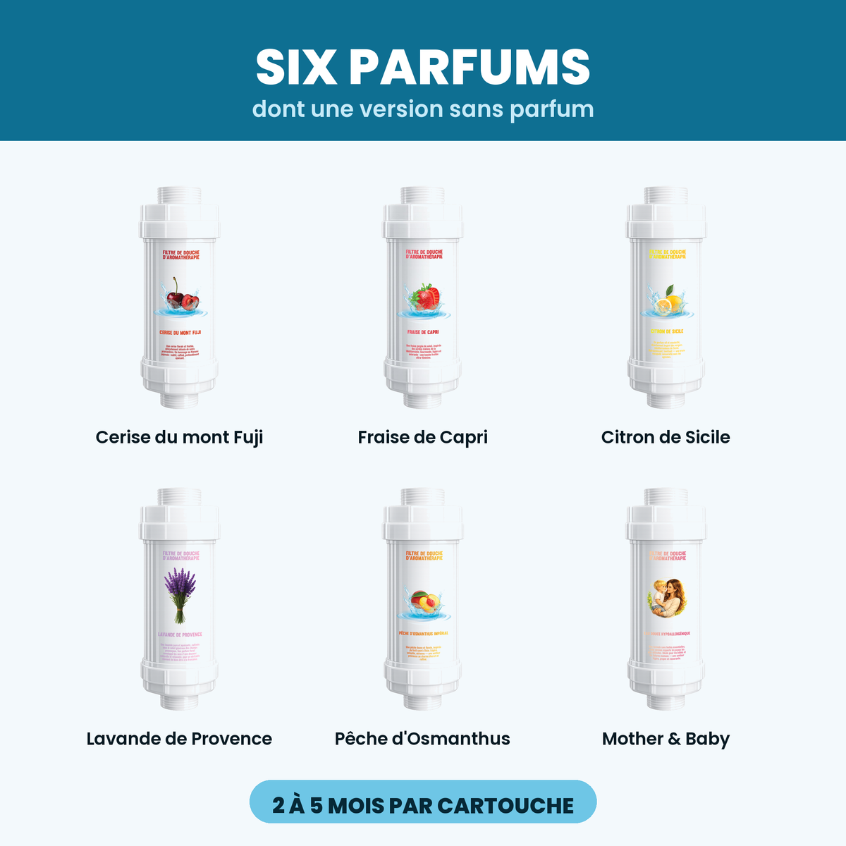 Les six parfums du filtre de douche MYSHOWR